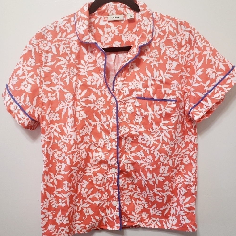 L.L Bean Floral Button up Orange Shirt Size Small